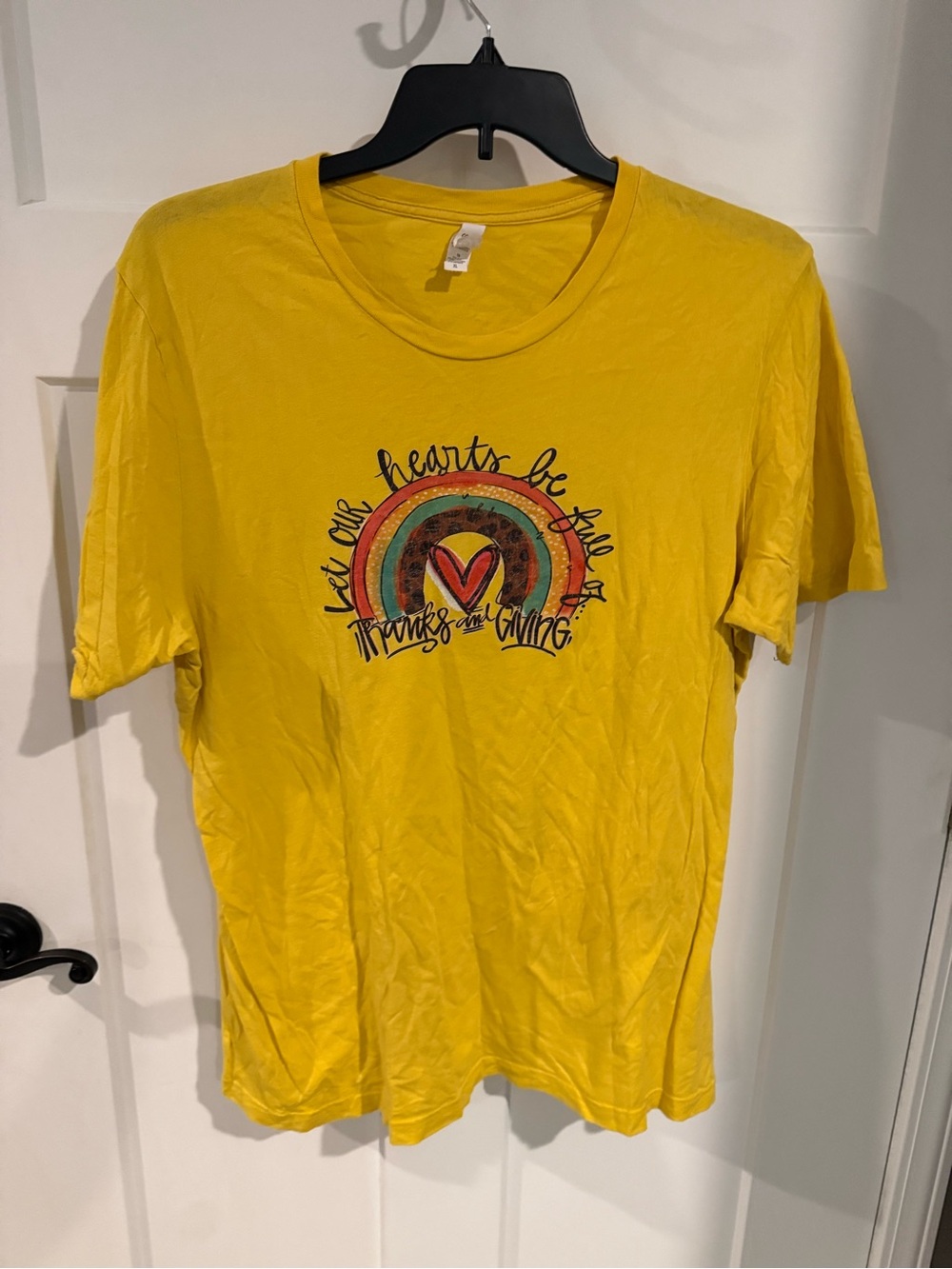 Yellow Thanksgiving Graphic Tee with Rainbow Heart